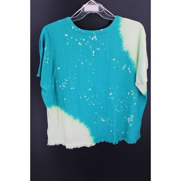 Umgee Green Bleached Raw Hem Size Medium Short Sleeve NWT - Picture 4 of 7
